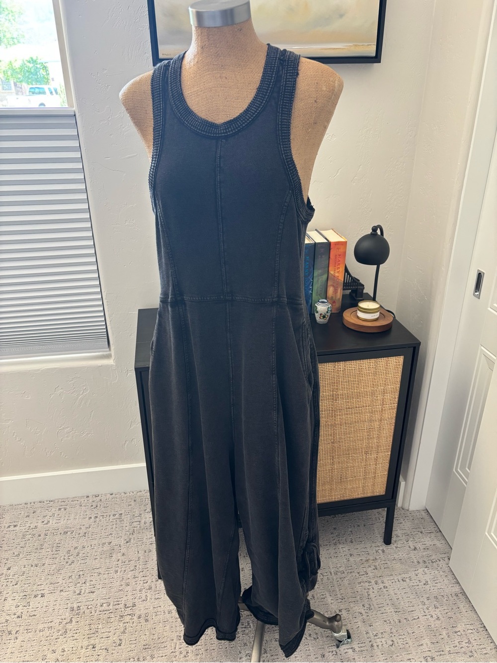 Anthropology Washed Cotton Black Sleeveless Jumper with adjustable leg length